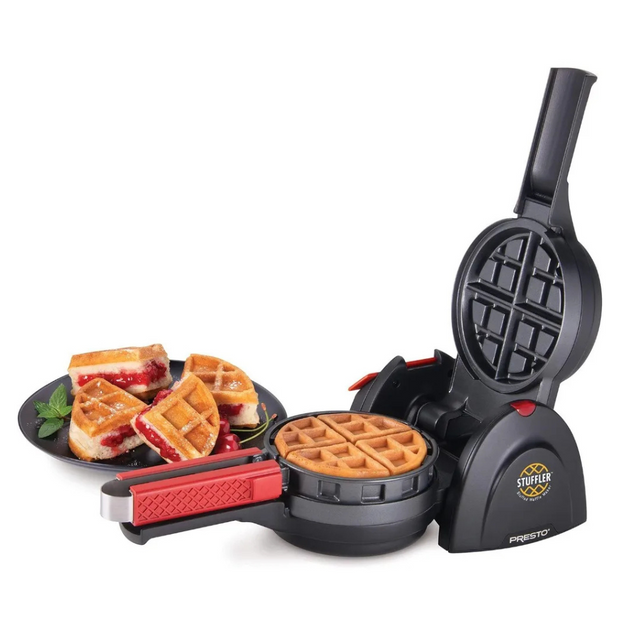 Presto 5 in. 900-Watt Black Belgian Stuffler Stuffed Waffle Maker
