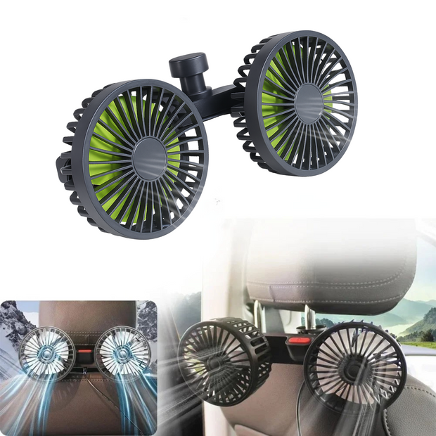 Portable Dual-Head Car Seat Cooling Fan – 360° Adjustable USB Electric Fan for Backseat, Kids