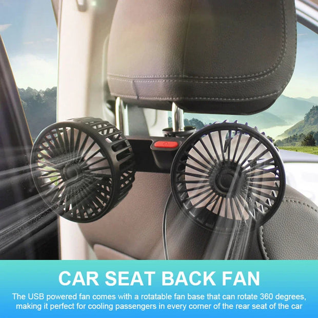 Portable Dual-Head Car Seat Cooling Fan – 360° Adjustable USB Electric Fan for Backseat, Kids