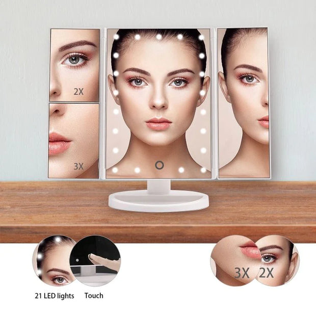 Portable Lighting Makeup Mirror with Lights and Magnification – Natural, Warm & Cool Lighting for Precise Beauty